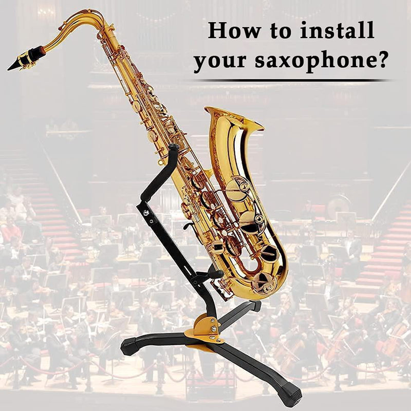 Saxophone Stand, Tenor Saxophone Stand with Detachable Flute Clarinet Holder, Saxophone Stand Adjustable Mount Metal, Foldable Saxophone Tripod Stand, Folding Legs, Easy to Assemble and Disassemble
