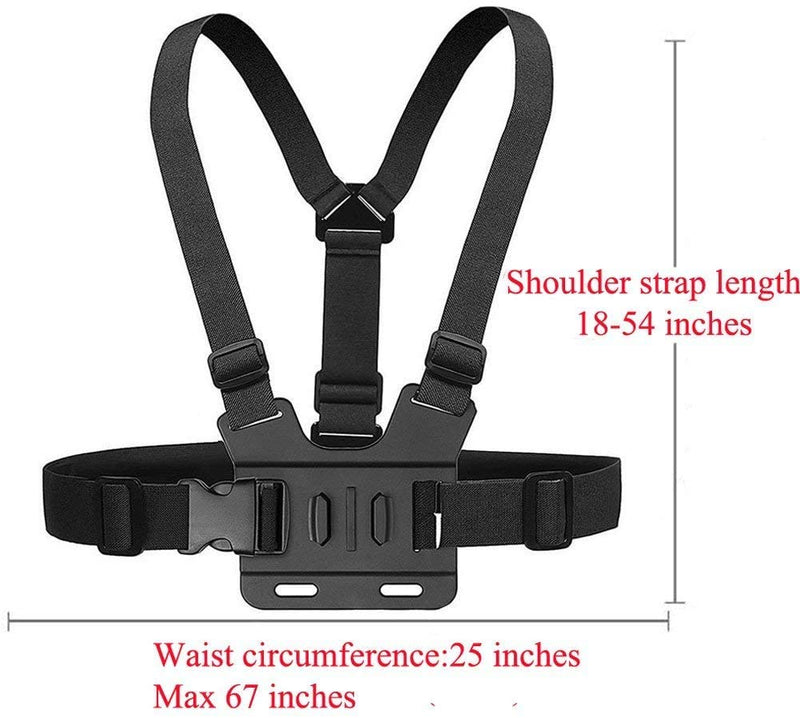 Mojosketch Chest Mount Harness Strap for Insta 360 One X Session Black Silver Fusion and Sjcam with J-Hook - Fully Adjustable Strap Size