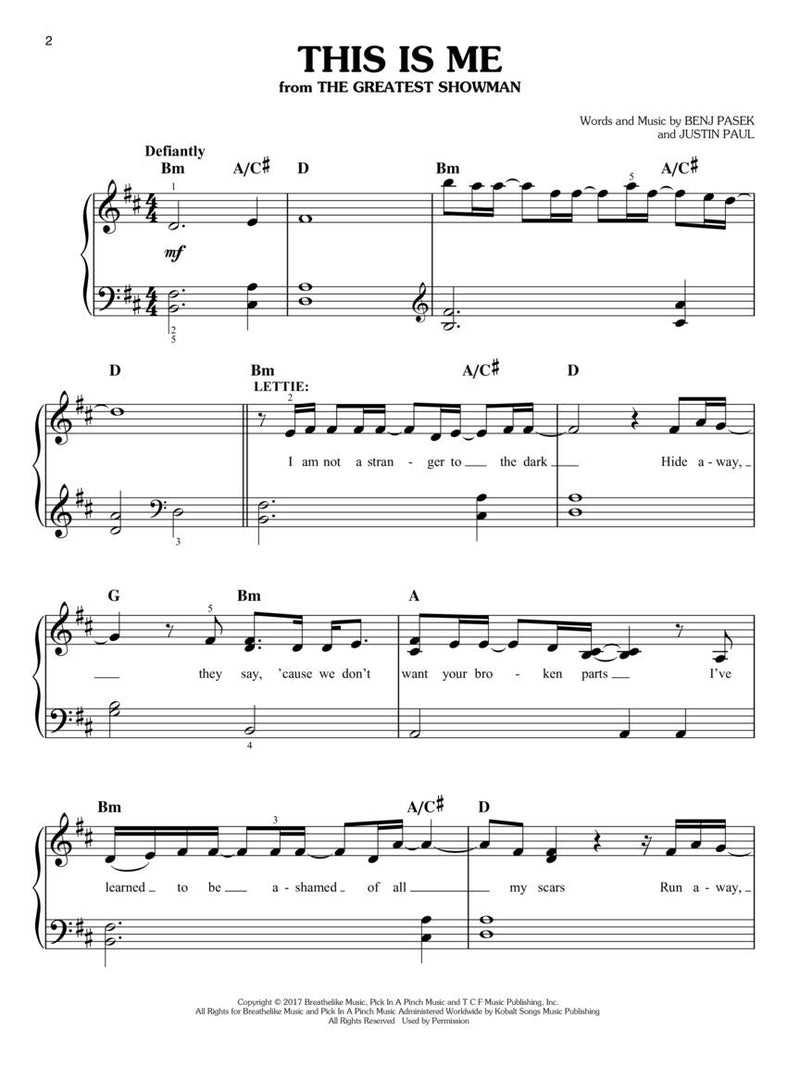 This Is Me (from The Greatest Showman) - EASY PIANO Sheet Music Single - with Lyrics