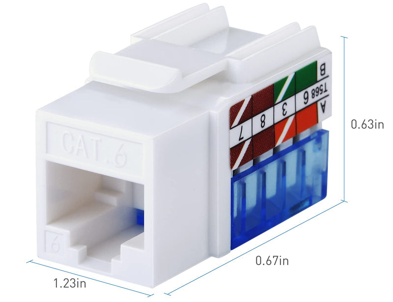 Tedgetal Cat6 RJ45 Keystone Jack 25-Pack 45 Degree, Punch Down Ethernet Wall Jack Insert Coupler, Keystone Jack Adapter UL Listed, White 45 degree cat 6