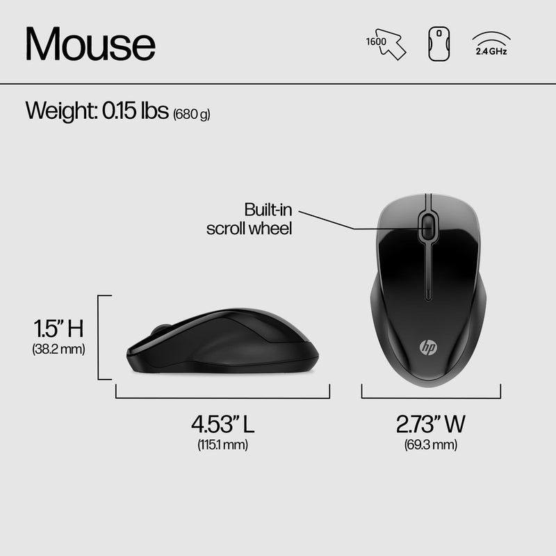 HP 250 Dual Mouse - for Computer or Laptop - Multi-OS & Device Compatibility, Dual-Mode 2.4 GHZ or Bluetooth Connectivity - Multi-Surface Technology - 1-Year Battery Life - Ambidextrous