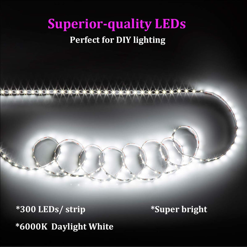 [AUSTRALIA] - LED Strip Lights 32.8ft White, WOBANE Dimmable White Light Strip Kit with Remote and Control Box, 600 LEDs Supper Bright Tape Lights for Living Room, Mirror, Under Cabinet, Wardrobe 6500K Daylight 