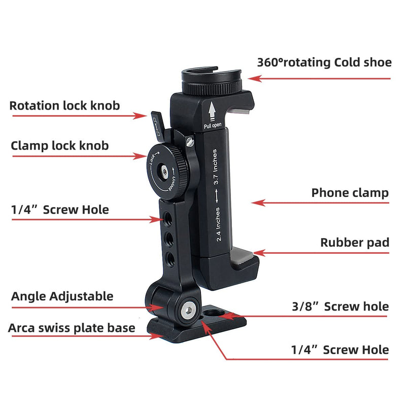 2 in 1 Metal Phone Tripod Mount+Rotating Cold Shoe Tilt Angles,Compatible with iPhone Samsung Smartphone Holder Adapter, Desktop Tripod for Cell Phone,Video Live Streaming Vlogging Rig