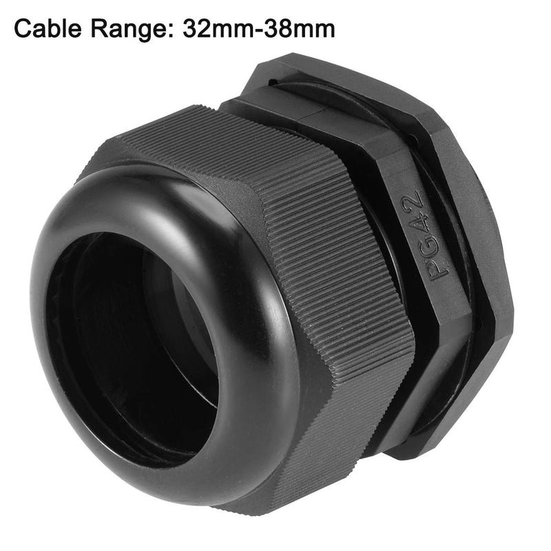 uxcell PG42 Cable Gland 32mm-38mm Wire Hole Waterproof Nylon Joint Adjustable Locknut with Washer Black 3pcs