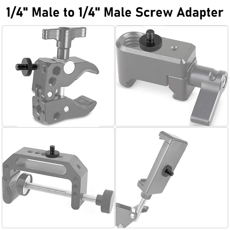 1/4" Male to 1/4" Male Threaded Tripod Screw Adapter Double Head Stud Standard Mounting Thread Converter for Camera Cage Mount Light Stand Monopo Shoulder Rig Tripod Black-6 Packs 6 Packs