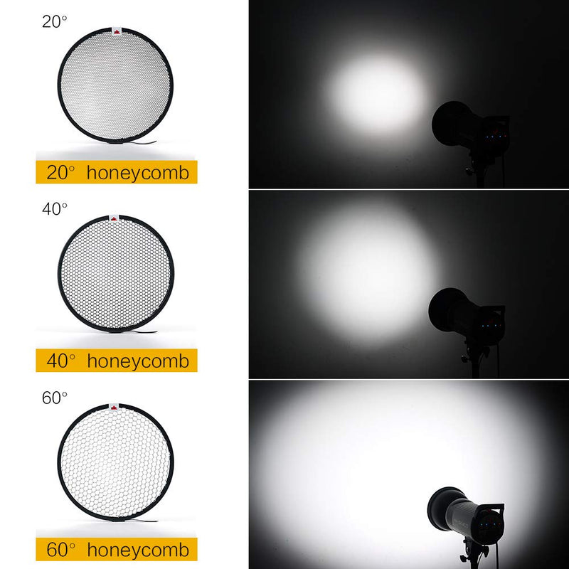Soonpho Standard Reflector Photography Diffuser, 20/40/60 Degree Honeycomb Lamp Shade Grid for 7inch Bowens Mount Studio Light Strobe