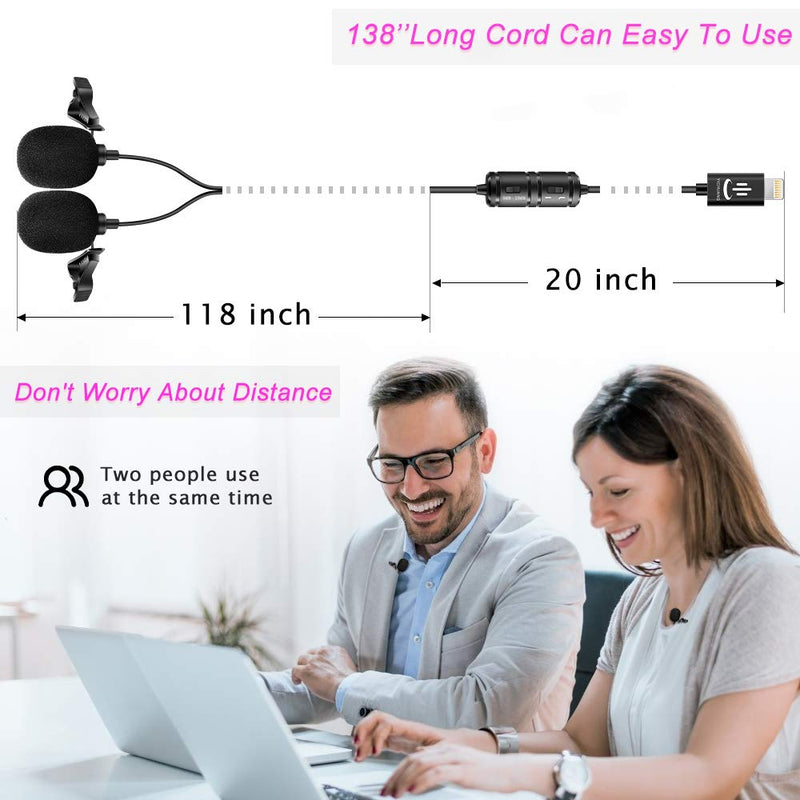 [AUSTRALIA] - Lavalier Microphone,YICHUANG VM-60 Dual Clip-on Handsfree Omnidirectional Condenser Interview Lapel Mic,Lightning Connector for iPhone X Xr Xs Max 11 Pro 8 8plus 7 7plus 6 6plus,iPad (3.5M) Lightning connector 