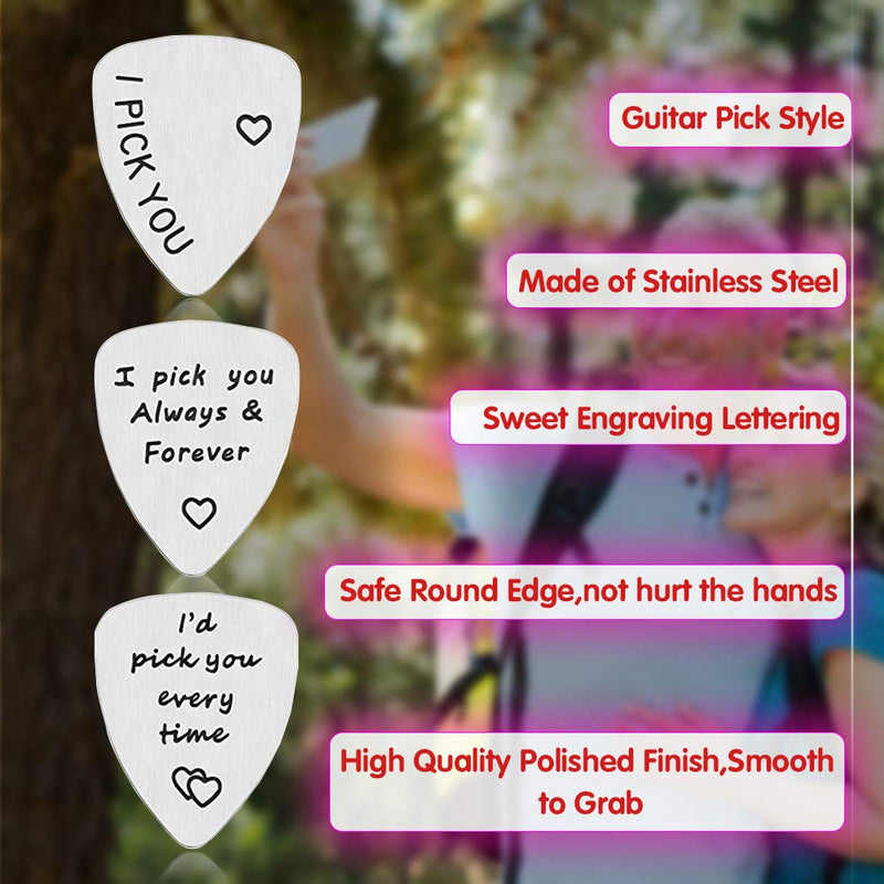 3Pcs Guitar Picks,I Pick You& I'd Pick You Every Time&I Pick You Always&Forever Guitar Pick Gift for Him Musician Husband Boyfriend Fiance Dad 3 Pack Guitar Picks