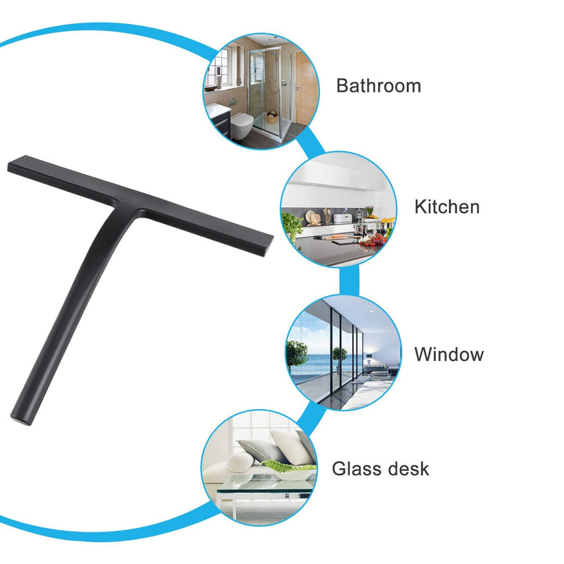 Anlynwooh Shower Squeegee,Matte Black 9-inch,Stainless Steel Core. Streak-Free Cleaning, No Squeak Noises,Silicone Rubber Squeegees for Shower Glass Door, Shower Cleaner,Glass Wiper. Black+1 Hook
