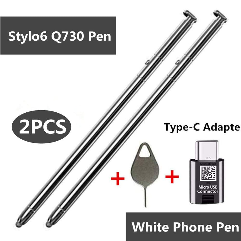 2PCS Stylo 6 Stylus Pen,Touch Stylus Pen Replacement Part for LG Stylo 6 Q730AM Q730VS Q730MS Q730PS Q730CS Q730MA LCD Stylus Pen with Type-c Adapter+Eject Pin (White Phone Pen) White Phone Pen