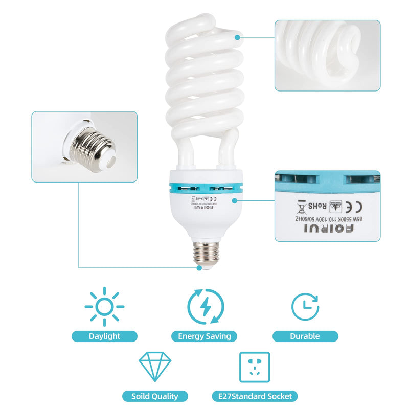 2 x 85W Photography Light Bulb 5500K E27 Socket CFL Softbox Bulb for Photography Photo Video Studio Lighting