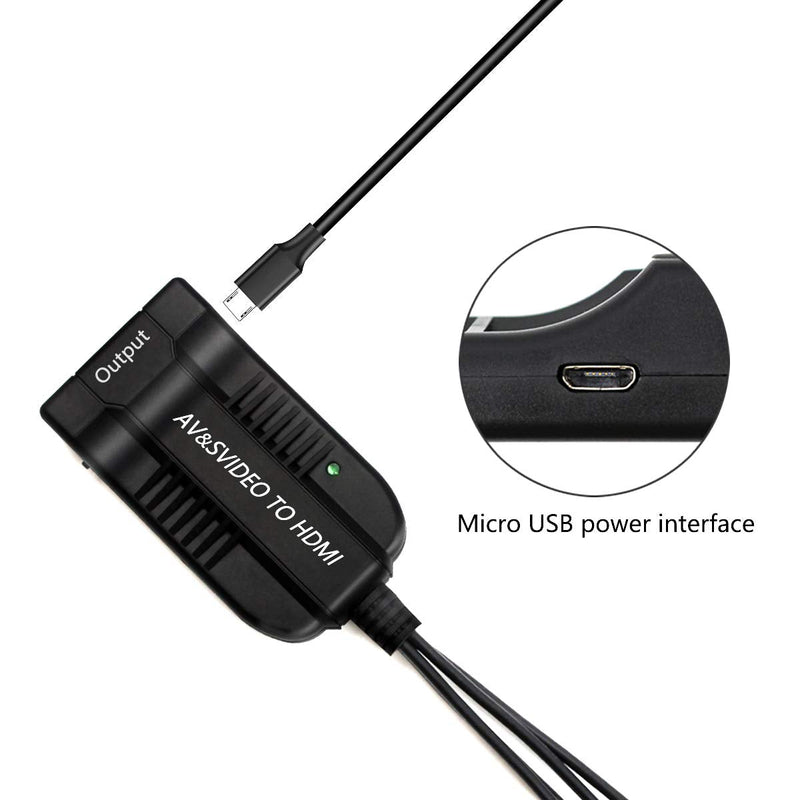 Female AV S Video to Hdmi Video Converter Adapter, Female S Video Input Port,Female AV(CVBS) Input Port,Hdmi Output with Micro Cable for HDTV DVD