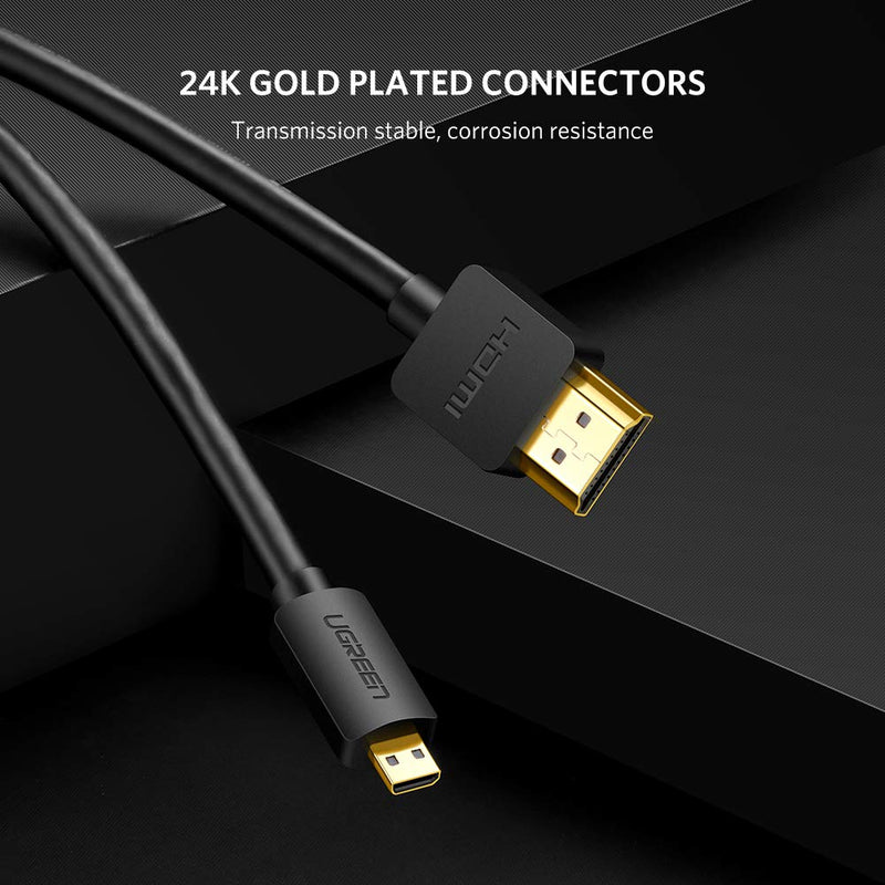 [AUSTRALIA] - UGREEN Micro HDMI to HDMI Cable Adapter 1080P Ethernet Audio Return Compatible for GoPro Hero 7 Black Hero 5 6 Raspberry Pi 4 Sony A6000 A6300 Camera Nikon B500 Yoga 3 Pro Yoga 710 10FT 