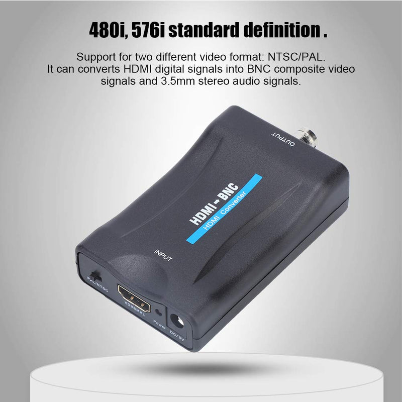 HDMI to BNC Converter, HDMI to BNC Composite Video and 3.5mm Audio Signal Converter Adapter with USB Charge Cable, Support for NTSC / PAL
