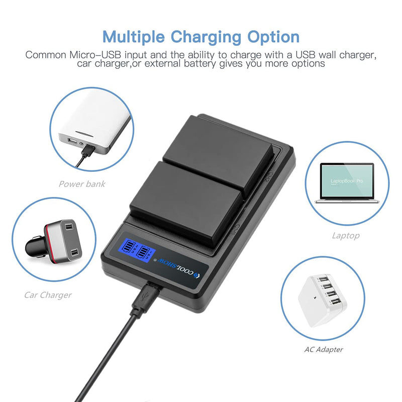 COOLSHOW EN-EL9 Battery 2 Pack and Dual EN-EL9A Dual Battery Charger Compatible with Nikon D3000 D5000 D40 D40x D60 Digital SLR Cameras