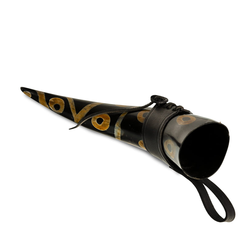 Lord of Battles Drinking Horn with Genuine Leather Holder Handcrafted from Ox Horn