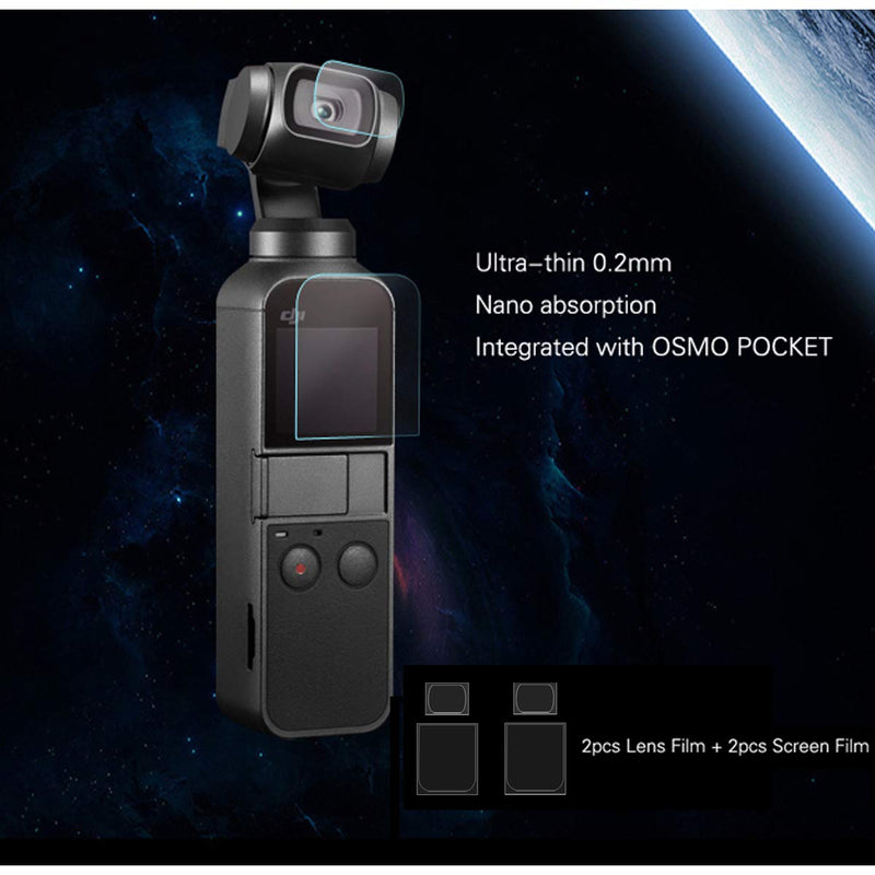 Tineer 2PCS Lens Film +2PCS Screen Film Screen Protector, Ultra-thin Glass Screen Protector Foils for DJI Osmo Pocket Handheld Gimbal Camera Accessory