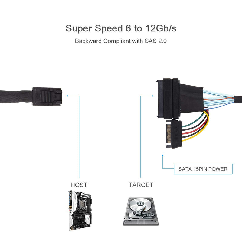 10Gtek# 12G Internal Mini SAS SFF-8643 to U.2 SFF-8639 NVMe SSD Cable with 15 pin Male SATA Power Connector, PCIe 4.0, 85 Ohm, 3.3ft/1m 4. Cable SFF-8643 to SFF-8639 1m