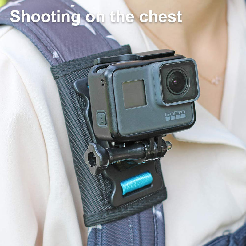 Backpack Shoulder Strap Mount Camera with Adjustable Shoulder Pad and 360 Degree Rotating Base Compatible with GoPro Hero 10 Black, Hero 9/8/7/6/5/4/3+, OSMO Action, Xiaoyi 4K and Most Action Cameras Backpack Shoulder Strap Mount