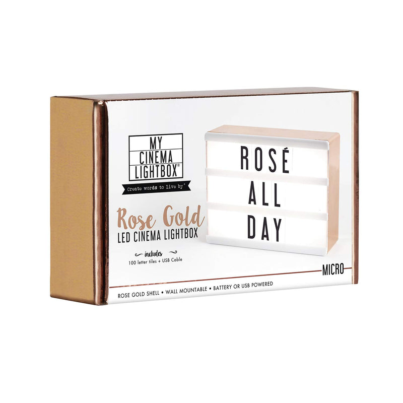 My Cinema Lightbox Rose Gold Light Box, Micro LED Marquee with 100 Letters, Numbers and Emojis, DIY Mini Sign, A6 Size 4x6 inches, Metallic Rose Gold Finish With Matching Braided Rose Gold USB Cable