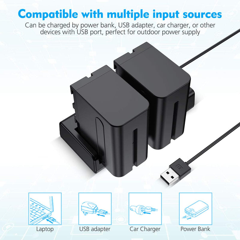 Powerextra 2 Pack Replacement Sony NP-F970 Battery and Smart LCD Display Dual USB Charger for Sony NP-F930 NP-F950 NP-F960 Battery and Sony CCD-SC55, TR516, TR716, TR818, TR910, TR917