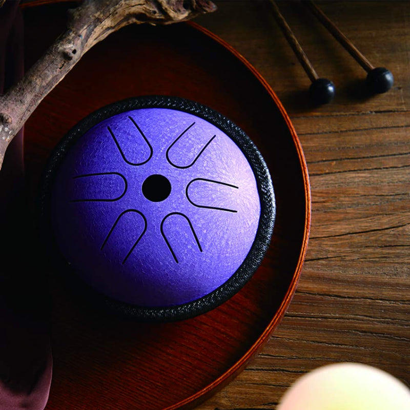 Yahpetes Worry-free Drum 5.5 Inch Steel Tongue Drum 6 Notes Musical Instruments Hand Drums with Handpan Drum with 1 Pair Mallets and Storage Drum Bag Note Sticks (Purple) Purple
