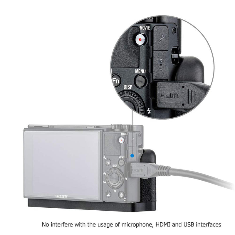 Dedicated Metal Hand Grip L Bracket for Sony RX100 VII RX100M7 Anti-Slip Holder, No Blocking to HDMI Multi Microphone Jack & Battery Memory Card Compartment, Replaces Sony AGR2 Attachment Grip