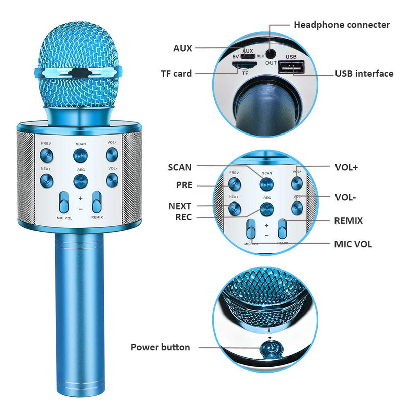 [AUSTRALIA] - Dreamingbox Bluetooth Wireless Karaoke Microphone - Festival Gifts for Kids Blue 