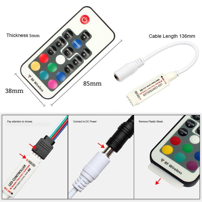 [AUSTRALIA] - RGBZONE DC 5V-24V 12A RGB LED Controller with 17-Key RF Wireless Remote Control Dimmer for 5050 3528 5630 LED Strip Lights 