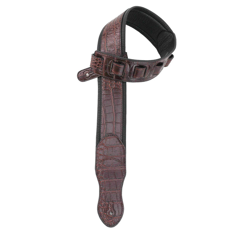 Walker & Williams F-06 Mahogany Brown Crocodile Pattern Padded Guitar Strap