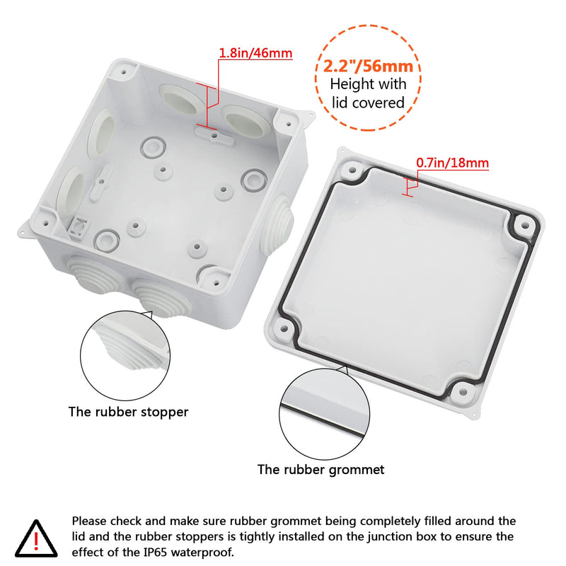 LeMotech ABS Plastic Dustproof Waterproof IP65 Junction Box Universal Electrical Project Enclosure White 3.9 x 3.9 x 2.8 inch (100 x 100 x 70 mm) 3.9" x 3.9" x 2.8"