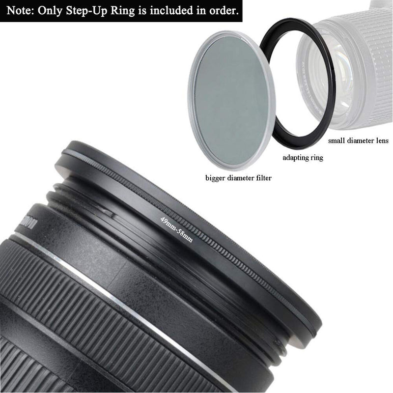 49mm-58mm Step Up Ring(49mm Lens to 58mm Filter, Hood,Lens Converter and Other Accessories) (2 Packs), Fire Rock 49-58 Aerometal Camera Lens Filter Adapter Ring…