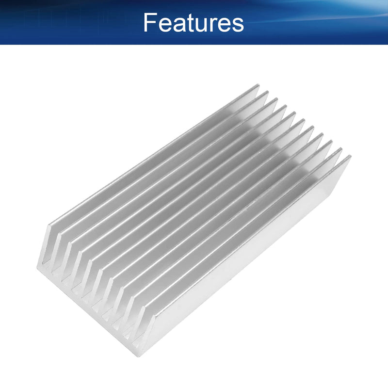 Bettomshin 1pcs Silver High Power Heatsink Kit Aluminum Heatsink Heat Diffuse Cooling Fin 100x40x20mm for Cooling IC Chips 3D Printer