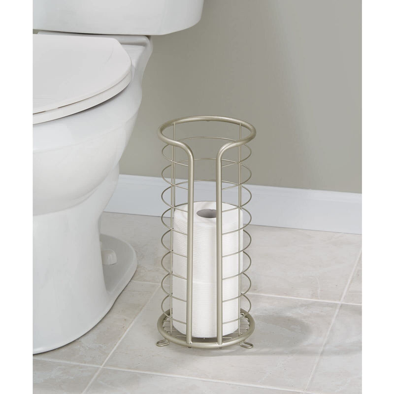 mDesign Metal Free Standing Toilet Paper Organizer Stand, 3 Rolls of Jumbo Toilet Tissue Storage, Bathroom Decor Accessory for Under Sink, Vanity, and Inside Cabinet Shelf, Omni Collection, Satin