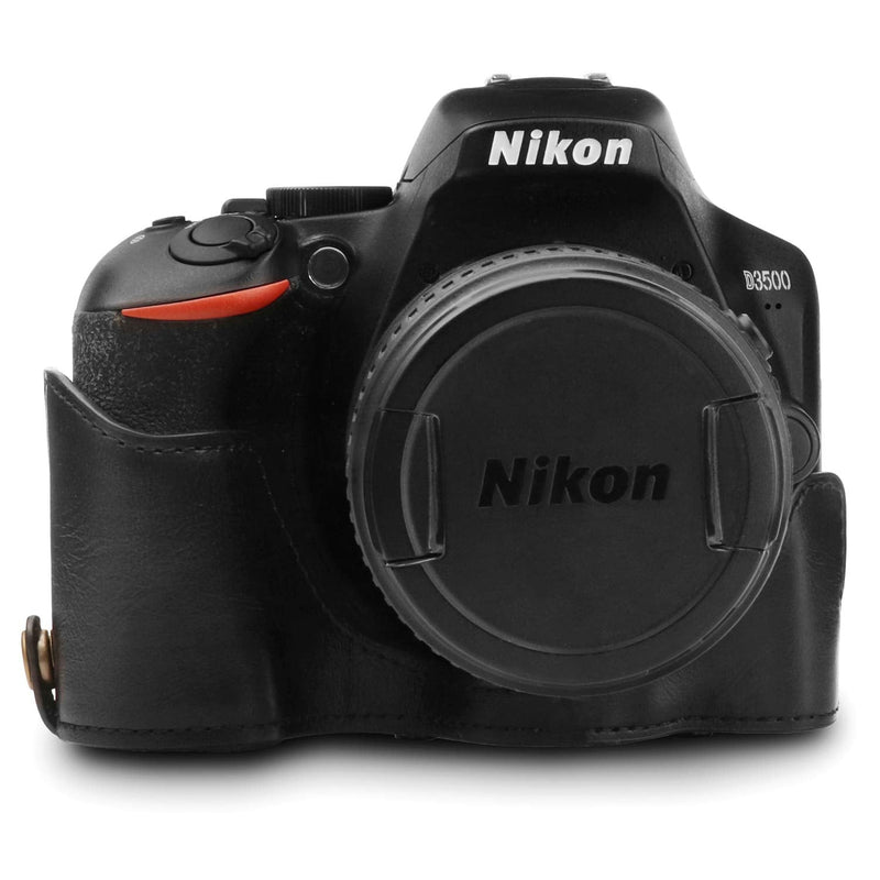 Mega Gear MG1535 Nikon D3500 Ever Ready Leather Camera Case and Strap - Black, Compact