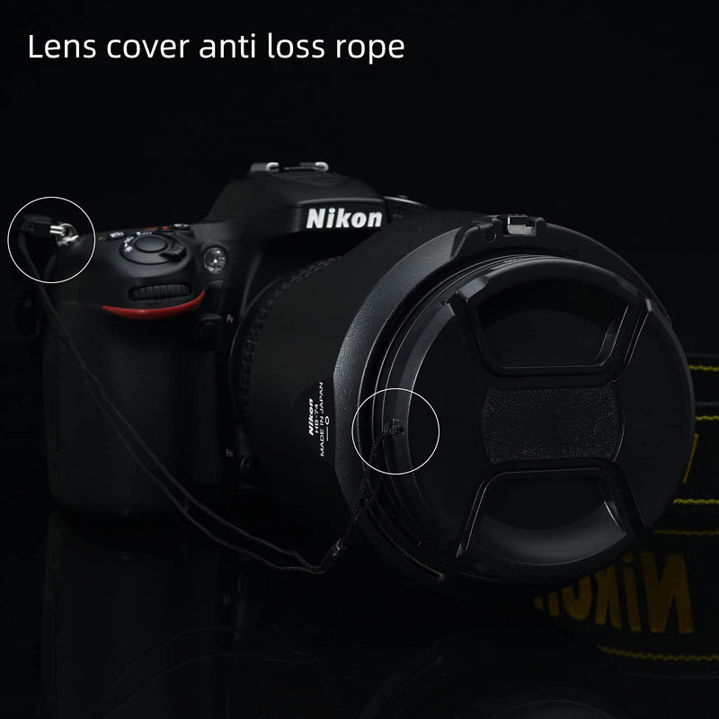 waka Unique Design Lens Cap Bundle, 3 Pcs 72mm Center Pinch Lens Cap and Cap Keeper Leash for Canon Nikon Sony DSLR Camera + Microfiber Cleaning Cloth (58mm, Black) 58mm
