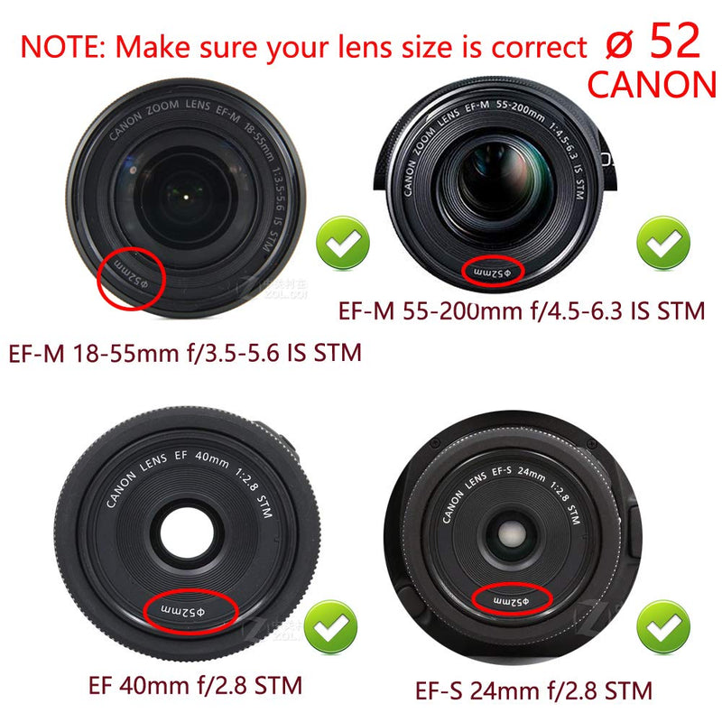WH1916 Lens Cap Cover (52mm) for Canon EF-M 18-55mm EF-M 55-200mm, Canon EOS R5 R6 RP w/RF 35mm f/1.8 Macro is STM Lens (3 Pack)