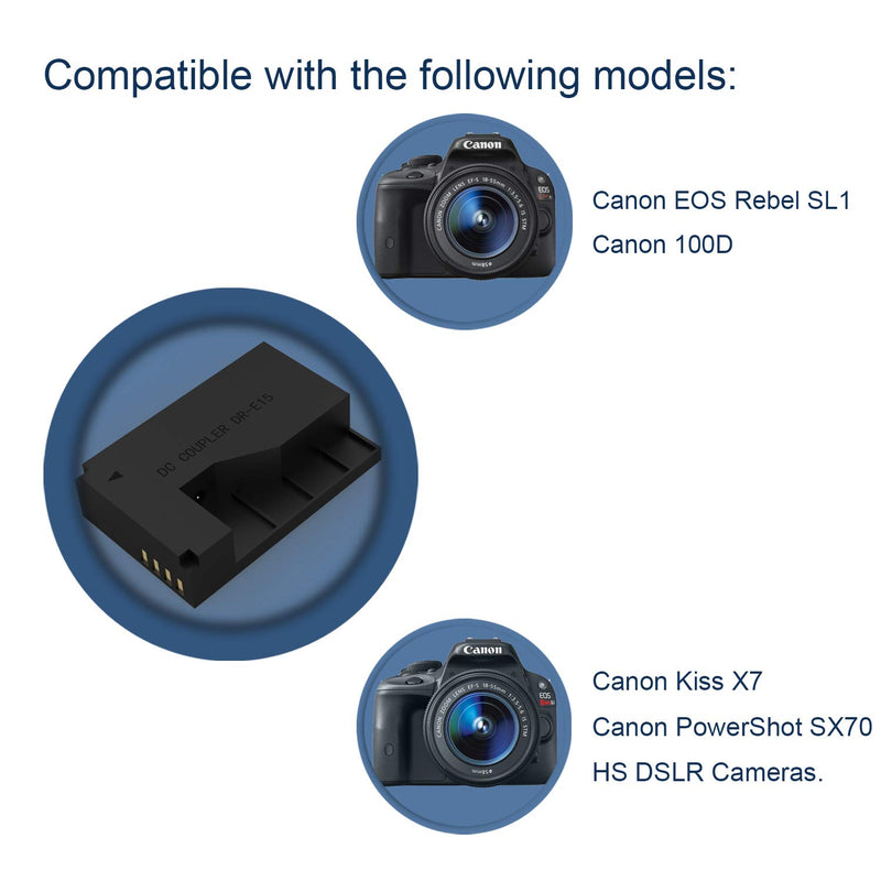 F1TP DR-E15 DC Coupler ACK-E15 USB Power Adapter Set Replacement for Canon EOS SX70 HS, EOS Rebel SL1, 100D, Kiss X7 DSLR Cameras.