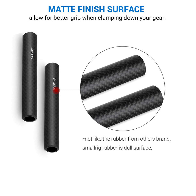 SMALLRIG 15mm Carbon Fiber Rod for 15mm Rod Support System (Non-Thread), 4 inches Long, Pack of 2-1871 Carbon Fiber Rod - 4"