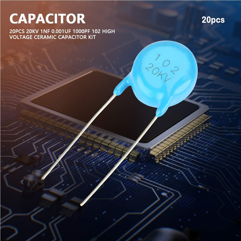 20pcs Ceramic Capacitors, 20KV 1nF 0.001uF 1000pF 102 High Voltage DIP Disc Ceramic Capacitors