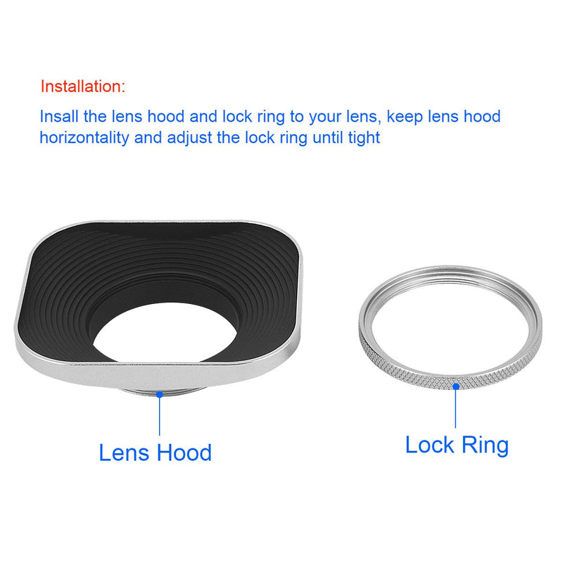 Haoge LH-W39T 39mm Square Metal Screw-in Lens Hood with Cap for Leica Elmarit-M 28mm f/2.8 E39 ASPH, Summicron-M 35mm f2 E39 ASPH, Fujifilm Fujinon 60mm f/2.4 R Macro, Fuji 27mm f/2.8 Lens Silver