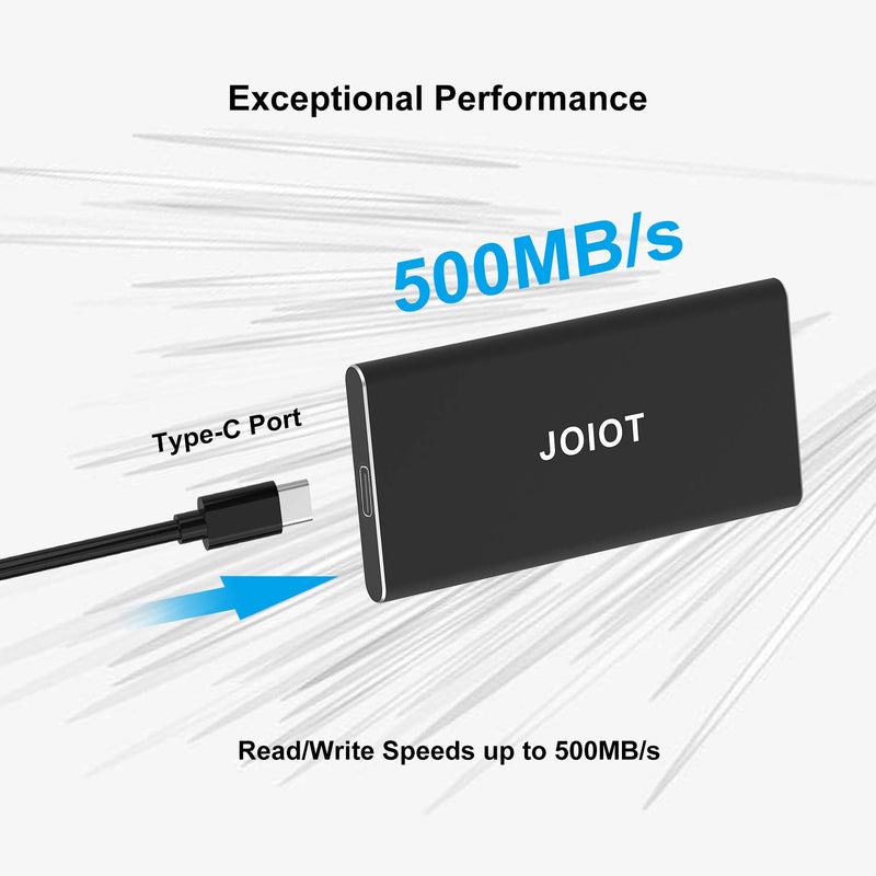 JOIOT Portable SSD 500GB External Solid State Drive Fast Speed Flash Drive SSD up to 500 MB/s Read Type C USB 3.1 for Gaming Windows Mac OS PC Mackbook PS4 Xbox one (Black) 3).500GB