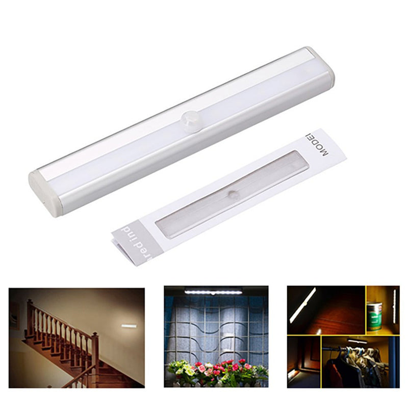Motion Sensor Night Light Bar- Battery Operated 10 LED Lights for Under Cabinet Lighting, Closet, Hallway, Stairs | Portable Stick-on Anywhere Magnetic Wall Light for Easy Installation