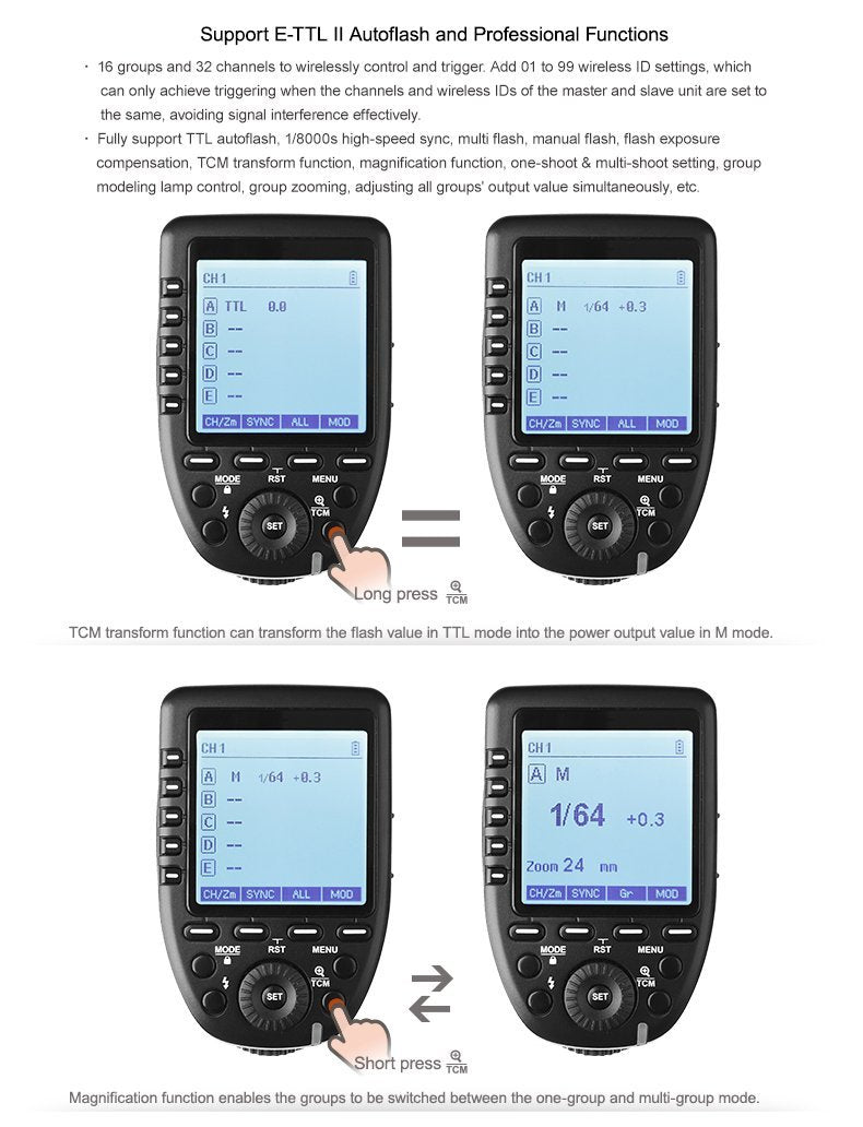 Godox Xpro-N TTL Wireless Flash Trigger for Nikon, Support 1/8000s HSS, 5 Dedicated Groups Buttons, Large Dot-Matrix LCD Display