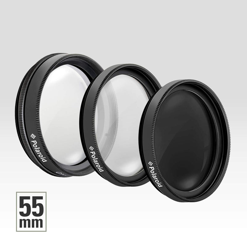 Polaroid Optics 55mm 3-Piece Filter Kit Set [UV,CPL, Neutral Density] includes Nylon Carry Case – Compatible w/ All Popular Camera Lens Models.