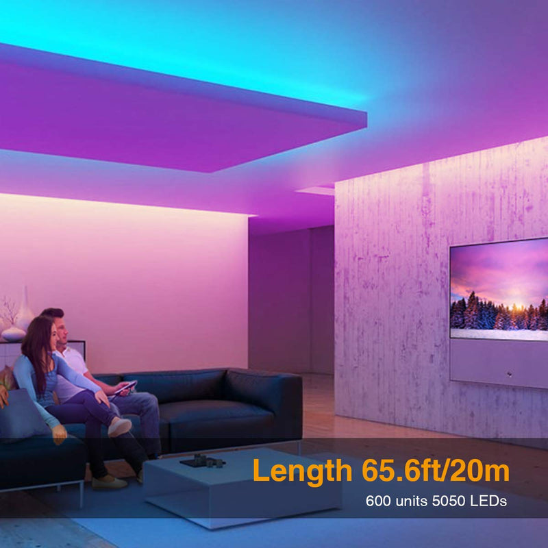 [AUSTRALIA] - Onforu 65.6ft LED Strip Light, 5050 RGB Dimmable LED Light Strip, Color Changing LED Tape Light, 20m Multi Colored Rope Light with Remote and 24V Power Supply for Bedroom, Party, Living Room 