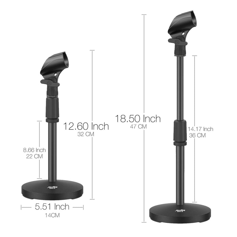 Desktop Microphone Stand, Moukey Upgraded Adjustable Table Mic Stand with Non-Slip Metal Base for Blue Yeti Snowball Spark, Other Microphone, height adjustment 9.84” to 14.17”-MMs-2