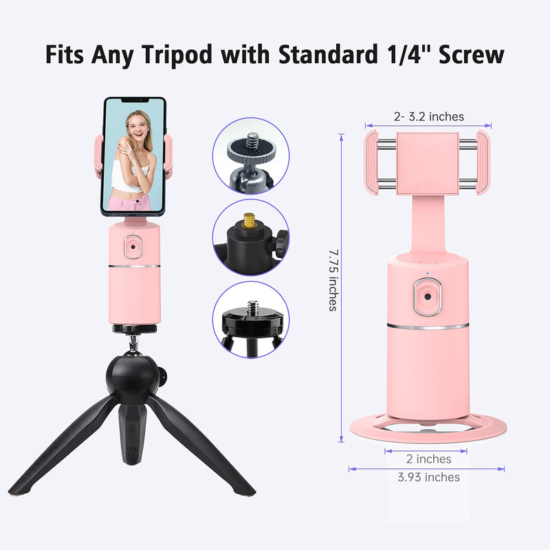 [AUSTRALIA] - Auto Face Tracking Phone Holder, No App Required, 360° Rotation Face Body Phone Tracking Tripod Smart Shooting Camera Mount for Live Vlog Streaming Video, Rechargeable Battery-Pink Pink 