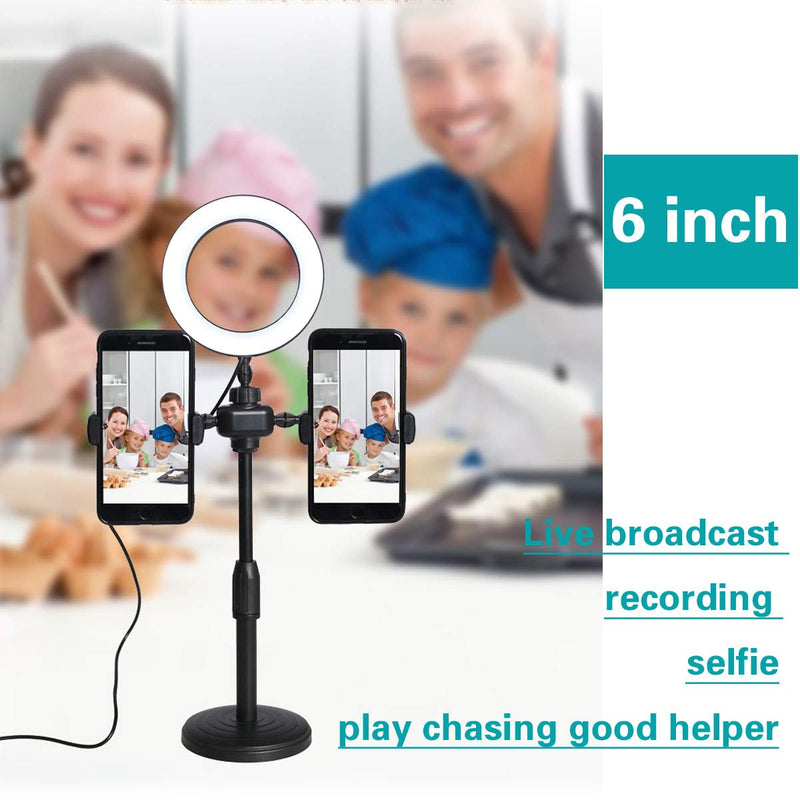 6" Selfie Ring Light with Stand, Adjustable Shooting with 3 Light Modes & 10 Brightness Level, Stand & Phone Holder for Live Streaming & YouTube Video, Dimmable Desk Makeup Ring Light for Photography