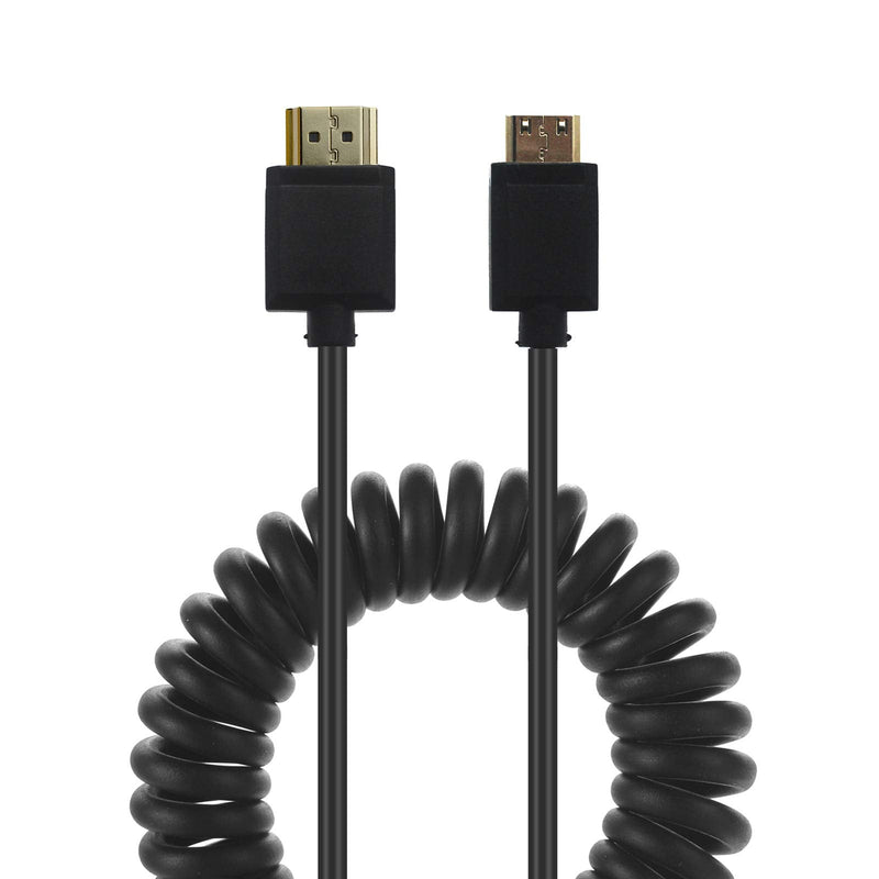 MOTONG Standard 4K HDMI 2.0 to Mini HDMI Cable, Coiled Mini HDMI to HDMI 2.0 Male to Male Cable Cord 4K*2K@60Hz Ethernet 3D Audio Return(1.2M, M to M) 1.2M